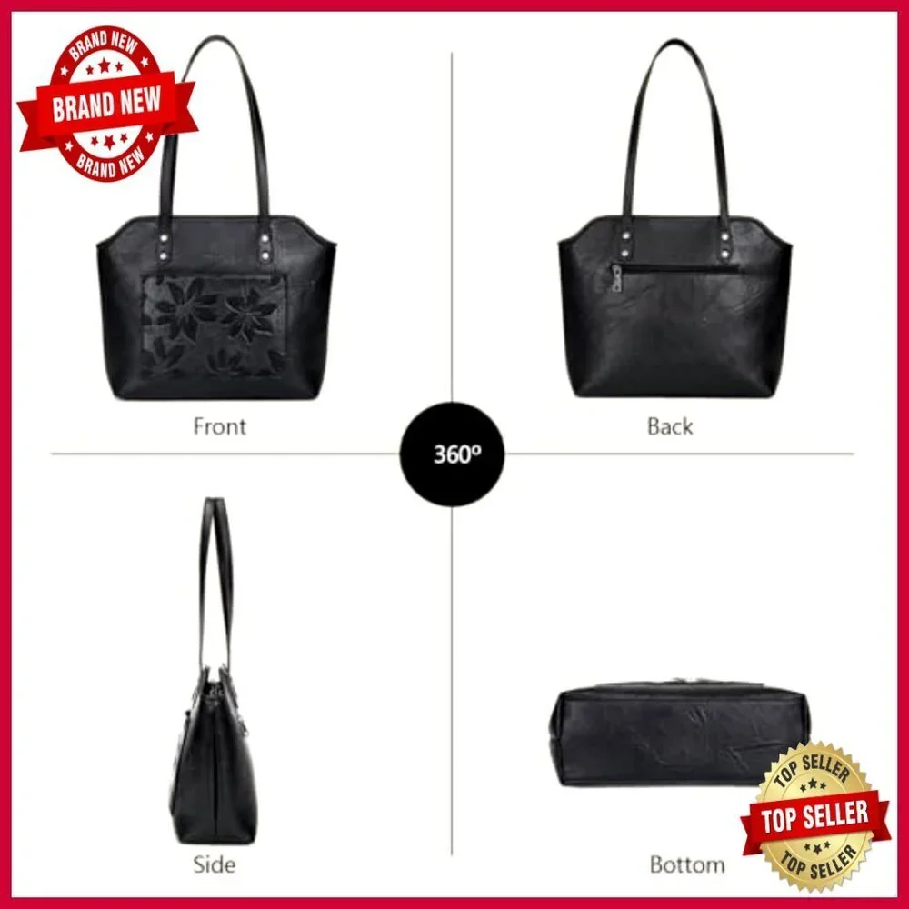 Large Vegan Leather Tote Bag with Zipper Closure for Work Travel